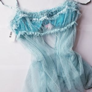 ❗Victoria's Secret Teal Baby Blue Sequin Ruffle Night Slip 36D❗